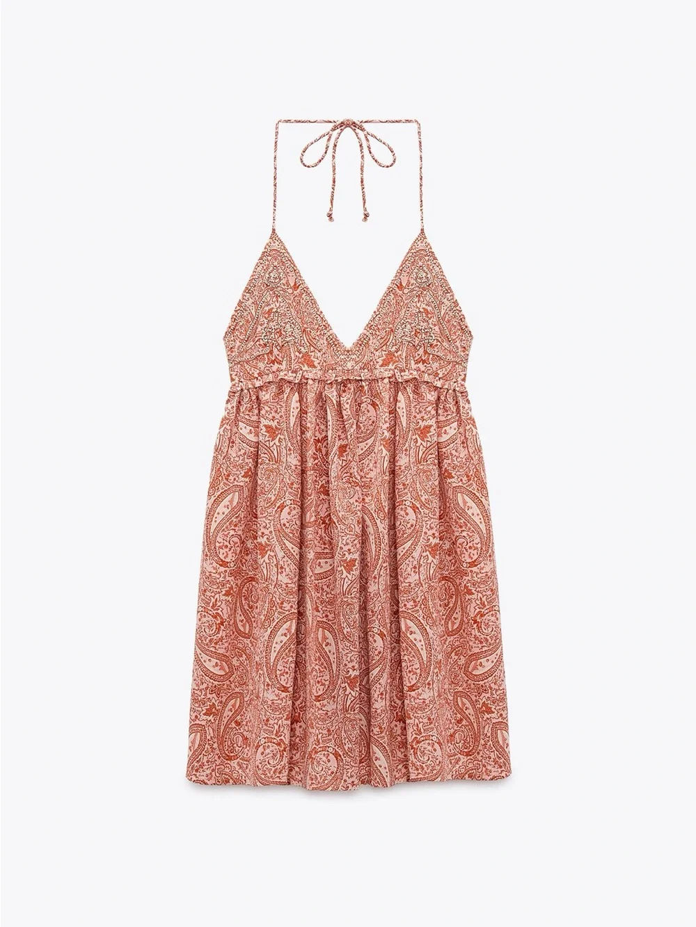 Zara Rust-Pink Paisley Halter Mini Dress - Picture 1 of 1